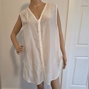 Aritzia Community White Silk Blend Sleeveless Button Down Tunic Blouse